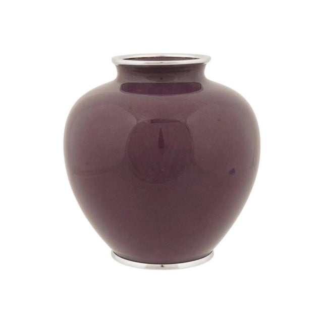Japanese Japanese Cloisonne Enamel Vase Ando Signed Purple Ground Roses For Sale - Image 3 of 7