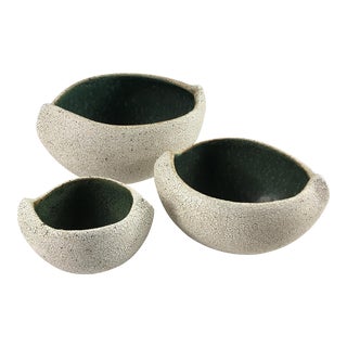 Set of 3 Ceramic Boat Shape Bowls by Yumiko Kuga For Sale