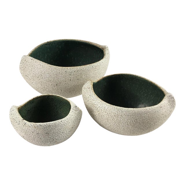 Set of 3 Ceramic Boat Shape Bowls by Yumiko Kuga For Sale