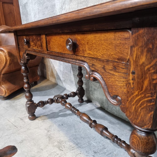 Wood Vintage Dutch Desk Table and Chair in Oak, 1920s, Set of 2 For Sale - Image 7 of 18