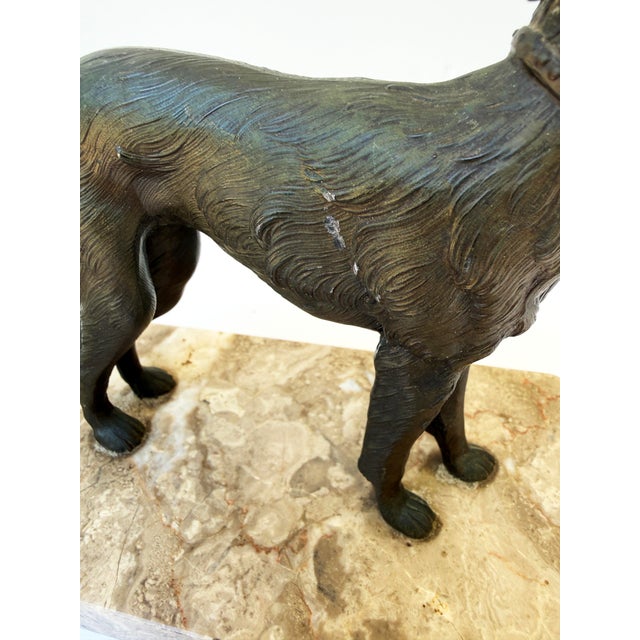 Stone Antique French Art Deco Borzoi Bookends on Marble Bases – Pair, Sourced in Paris For Sale - Image 7 of 10