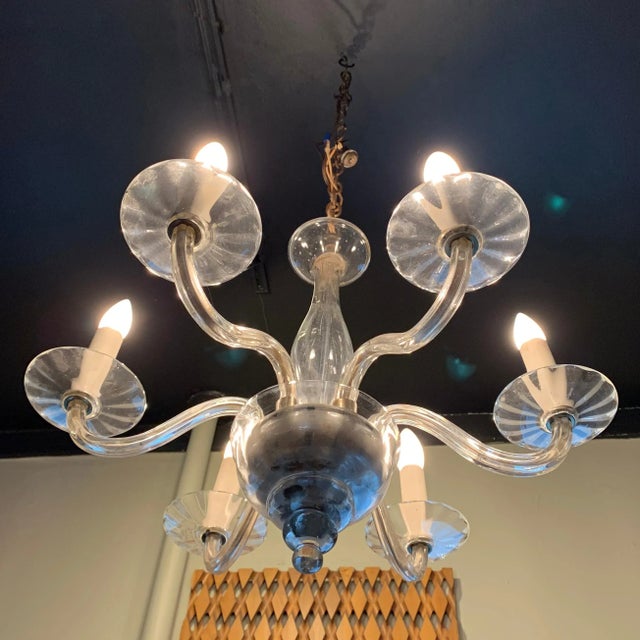 Midcentury Clear Murano Art Glass Chandelier For Sale - Image 4 of 11