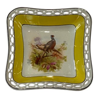 1950s R W Bavarian Porcelain Square Dish With Pheasant For Sale