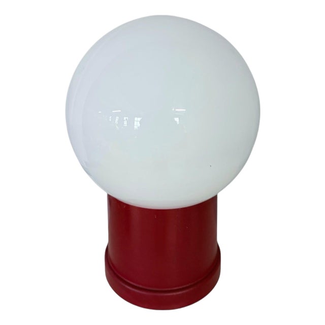 Vintage Space Age Red Mushroom Lamp Red with Opaline Glass For Sale