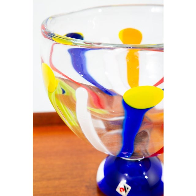 Orange Mid Century Modern Art Glass Bowl Vase Yellow Orange Blue Round Svoboda Karlov For Sale - Image 8 of 12