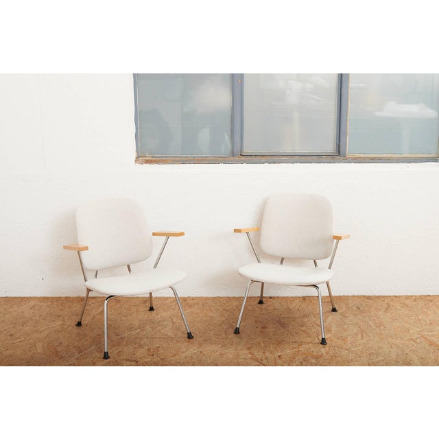 Kembo Armchairs with Chrome-Plated Tubular Steel Frames, Beechwood Armrests and Kvadrat Upholstery by Willem Hendrik Gispen for Kembo, 1954, Set of 2 For Sale - Image 11 of 12