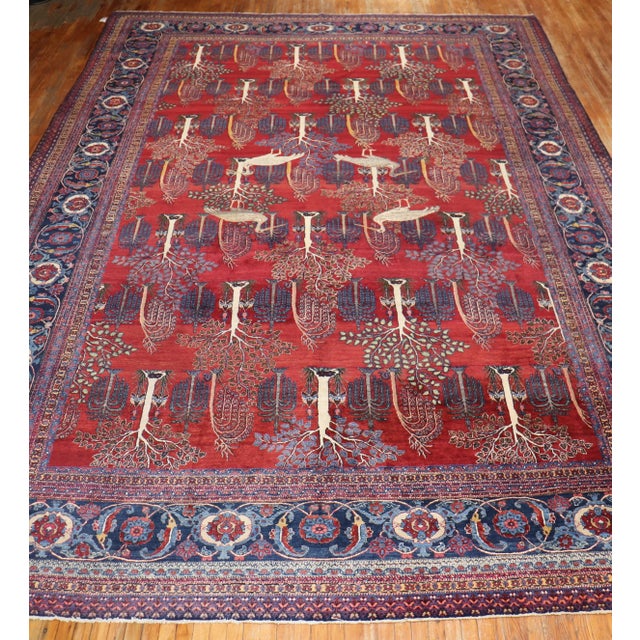 Zabihi Collection Persian Animal Crane Tabriz Willow Carpet For Sale - Image 11 of 12