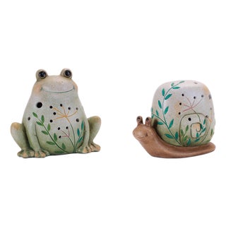 Terra Cotta Frog and Snail Decor (Set of 2) For Sale
