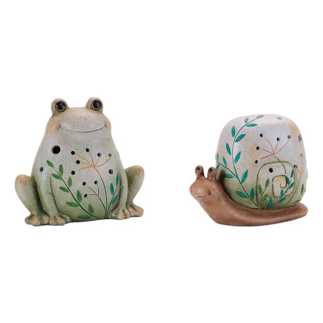Terra Cotta Frog and Snail Decor (Set of 2) For Sale
