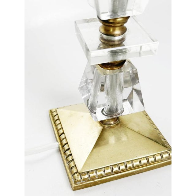 Metal Brass and Acrylic Glass Table Lamp, France, 1940s For Sale - Image 7 of 12