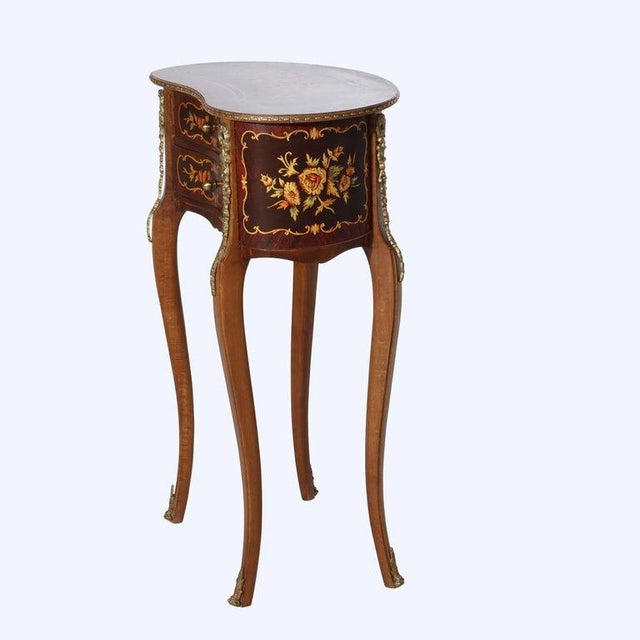 French Rosewood, Ormolu, Marquetry & Inlaid 2 Drawer Kidney Shaped Stand C1920 For Sale - Image 6 of 15