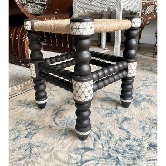Wood 1990s Vintage Mother of Pearl Inlaid Stool For Sale - Image 7 of 8