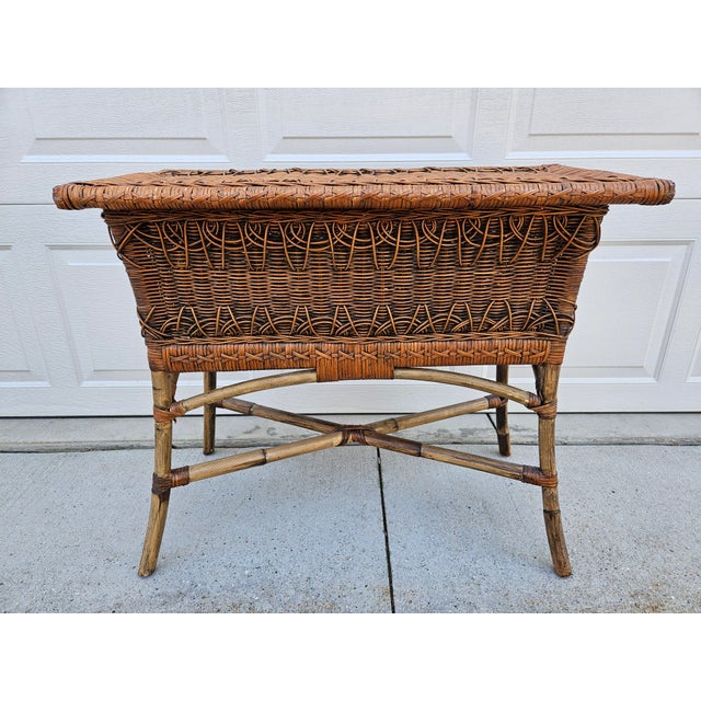 Contemporary Rattan Bamboo Side Table Lidded Planter Box For Sale - Image 3 of 12