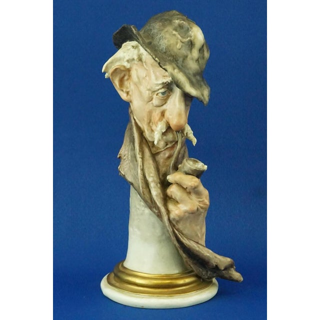 20th Century Ironic Bust of an Elderly Man with a Pipe by Giuseppe Cappè for Capodimonte, Italy, 1950s For Sale - Image 8 of 18