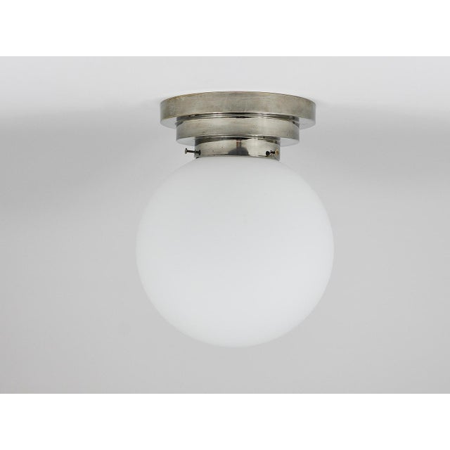 1930s Large Art Deco Nickel Opaline Glass Globe Ceiling Lamp, 1930s For Sale - Image 5 of 15