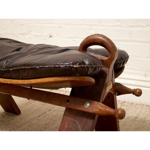 Vintage Leather Saddle Stool With Tufted Seat and Sculptural Wood Frame as Found For Sale - Image 9 of 12