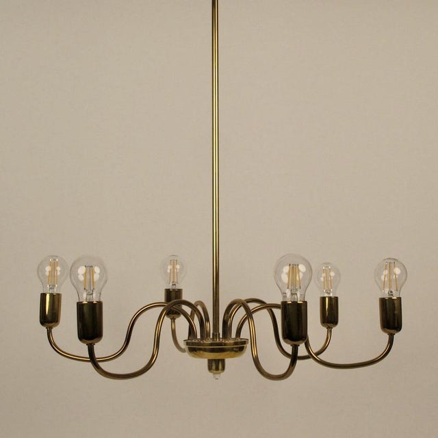 Mid-Century 6-Arm Chandelier in Brass with Silk Shades by Rupert Nikoll, 1958 For Sale - Image 9 of 16