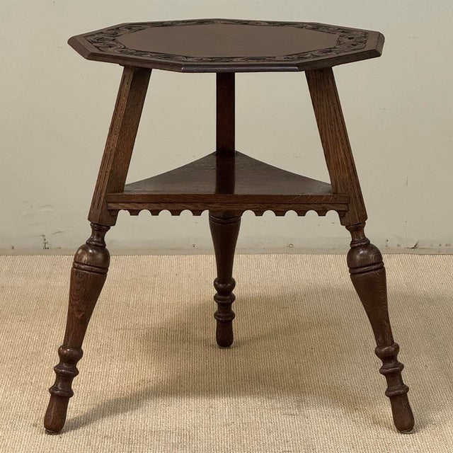 Antique English Nine Sided Carved Oak Spool Leg Occasional Table For Sale In Dallas - Image 6 of 17