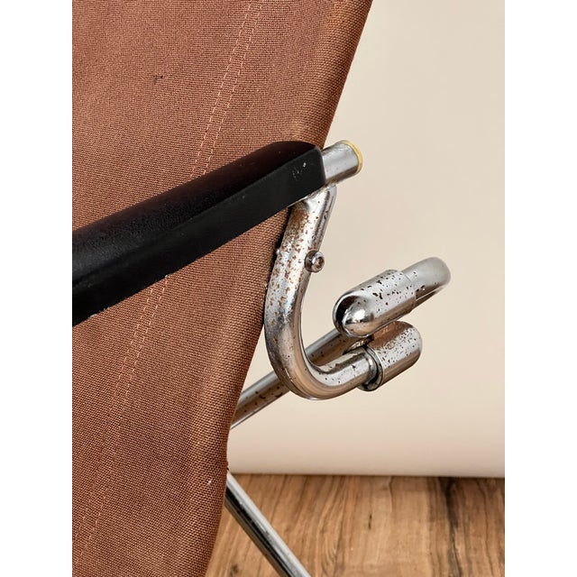 Vintage Uchida Z Chair Japanese Modern Chrome Sling Lounge Chair With Headrest For Sale - Image 4 of 9