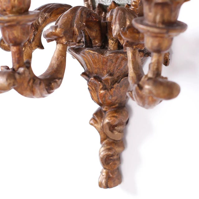 Antique Italian Carved Wood Gilt and Painted Wall Sconces - a Pair For Sale - Image 9 of 11
