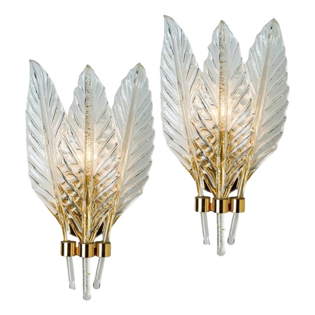 Glass Leaves Wall Sconces, 1970, Set of 2 For Sale