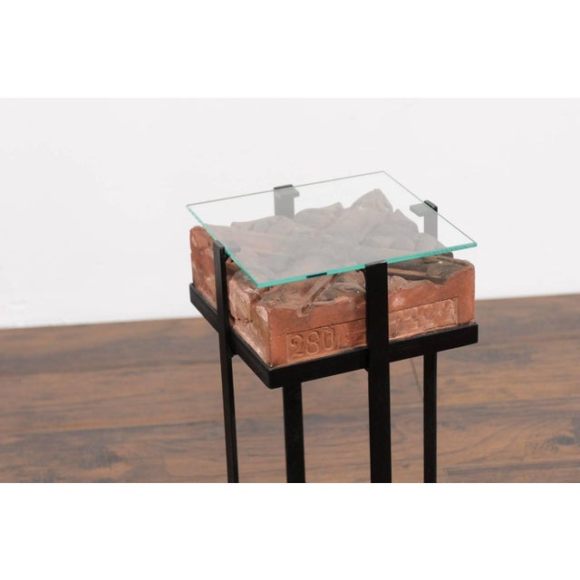 Contemporary Contemporary Side Table with Antique Italian Red Brick Top and Custom Iron Base For Sale - Image 3 of 9