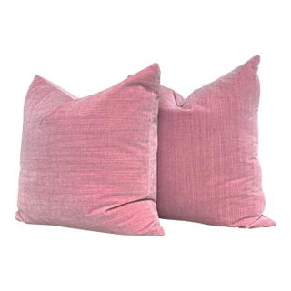 Custom Mauve Pink Velvet Mohair Pillows - A Pair For Sale