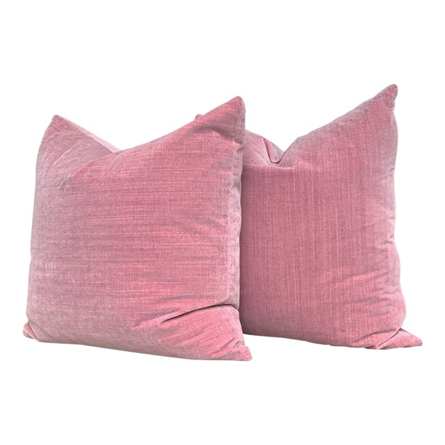 Custom Mauve Pink Velvet Mohair Pillows - A Pair For Sale