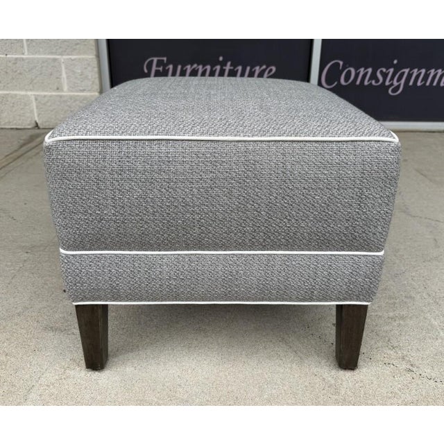 2020s Ethan Allen Gray Upholstered Ottoman With White Piping For Sale - Image 5 of 9