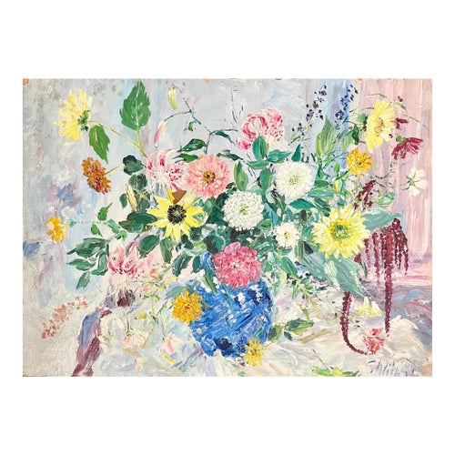 Samuel RothbortLarge Bold Modernist Floral Bouquet Impasto Oil