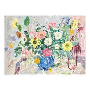 Samuel RothbortLarge Bold Modernist Floral Bouquet Impasto Oil Painting Flowers Samuel Rothbort, c.1940's-1950's