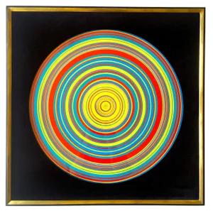 " Tadasky " Tadasuke Kuwayama Vintage 1968 Mid Century Modern Framed Op Art Lithograph Print " Whirling Circles "