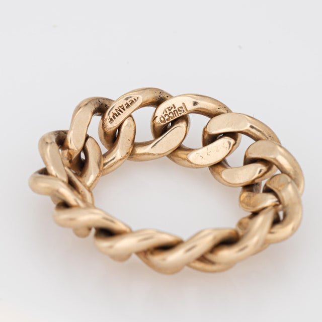 Metal 70s Vintage Tiffany & Co. Curb Link Ring Flex Band Sz 6 Succo 14k Yellow Gold For Sale - Image 7 of 7