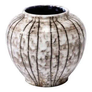 Mid-Century Modernist White and Earth Toned Ceramic Vase With Bowed Line Work