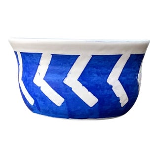 Hand-Painted Blue Geometric Ceramic Bowl For Sale