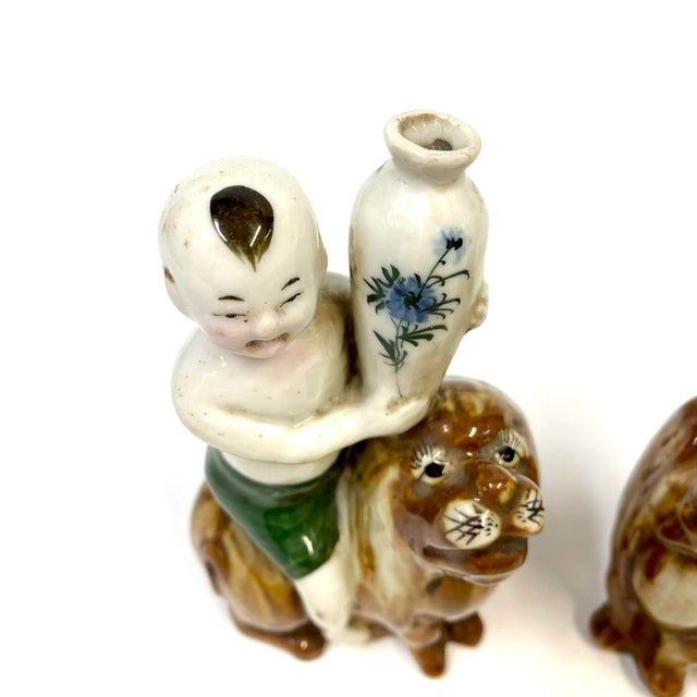 Chinese 19th Century Porcelain Vases of Babies on Lions - a Pair For Sale - Image 3 of 11