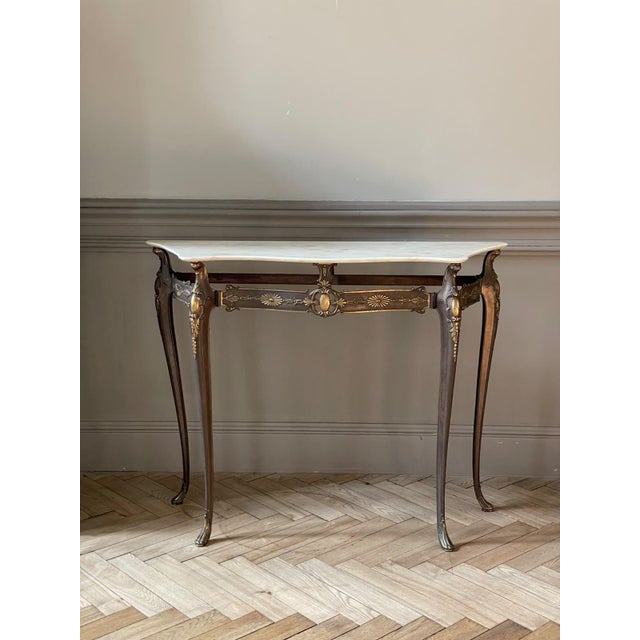 Brown Vintage Italian Console Table with Marble Top, 1960 For Sale - Image 8 of 8