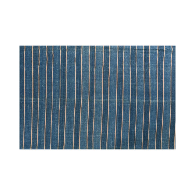 1950s Vintage Dhurrie Flat Weave in Blue Stripes by Rug & Kilim For Sale In New York - Image 6 of 7