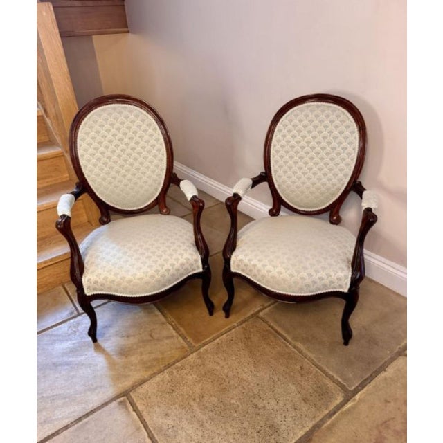 Wood Antique Victorian Walnut Armchairs, Set of 2 For Sale - Image 7 of 7