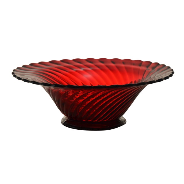1960s Traditional Ruby Red Glass Swirl Bowl For Sale - Image 4 of 4