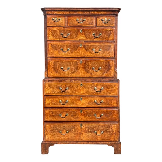 Antique George II Burr Walnut Chest on Chest, 1760 For Sale