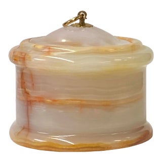 Chinese Off White Brown Color Stone Carved Container Display For Sale