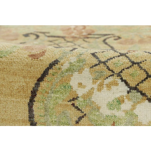 Textile Rug & Kilim’s Block Print Rug in Beige, Green and Rust Floral Vase Motifs For Sale - Image 7 of 7