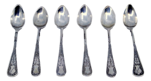 Silver Coffee Spoons with Engraved Handles, Set of 6
