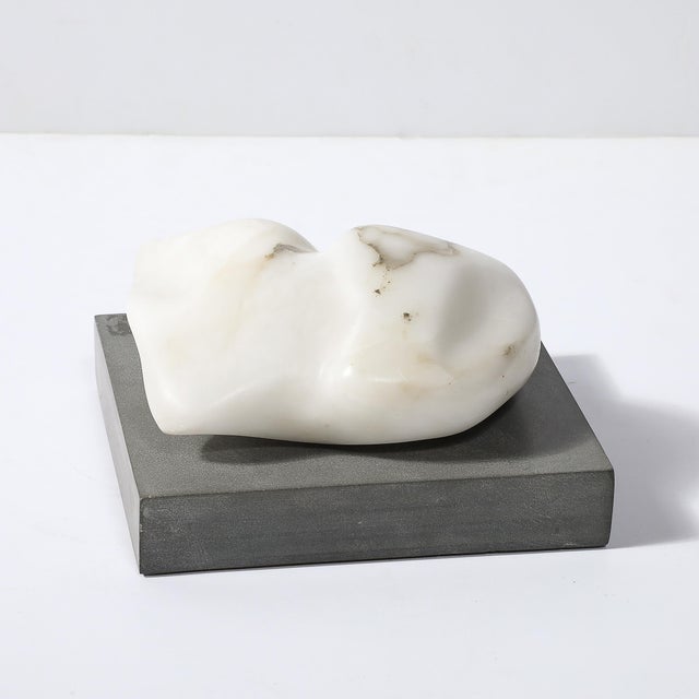 Mid-Century Biomorphic Carved Stone Sculpture on Rectilinear Slate Base For Sale - Image 4 of 12