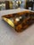 Elegant Italian tray from the 1970s crafted in richly patterned tortoiseshell lucite with sculptural brass end accents....