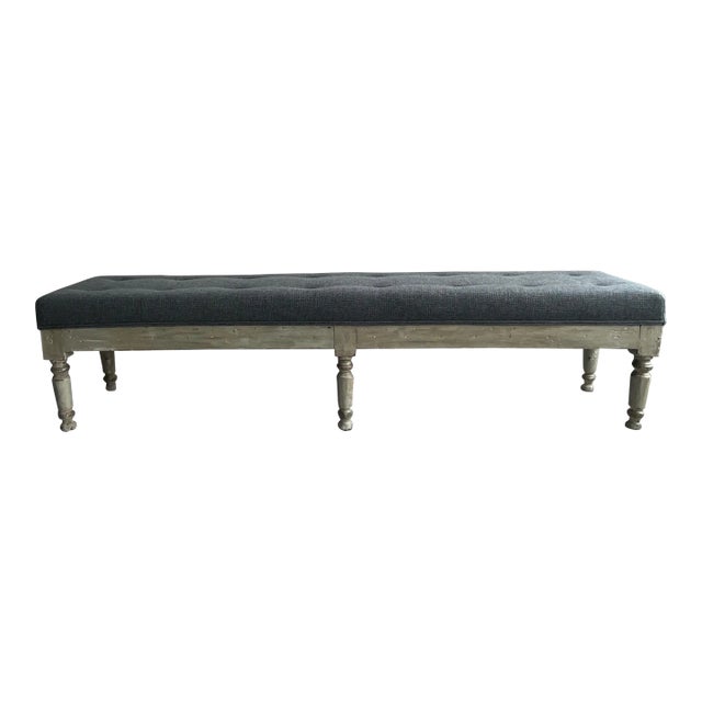 1980s Large Rustic Turned Leg Tufted Bench For Sale