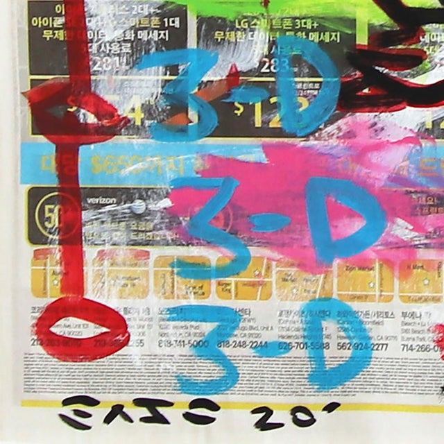 3-D Bug - Original Pop Street Art Acrylic Painting on Newspaper by Gary John For Sale In Los Angeles - Image 6 of 6