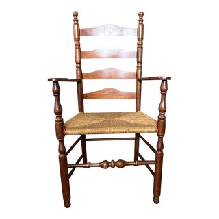 Mid 20th Century Vintage French Country Style High Back Ladder Back Rush Seat Armchair For Sale