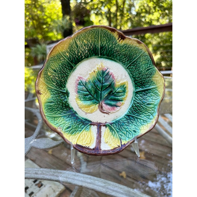Majolica Antique 19th Century Grape Leaf Plate For Sale - Image 9 of 14